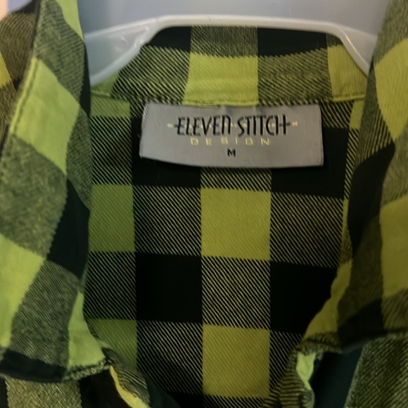 Eleven-Stitch /slime green /medium /big check 3/4 sleeve flannel- made in USA - Picture 2 of 6